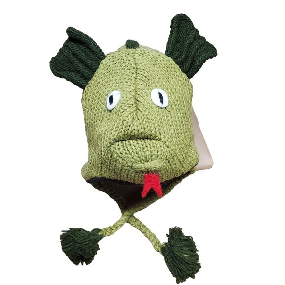 Wool Hat Salamander Design One Size Green - Picture 1 of 5